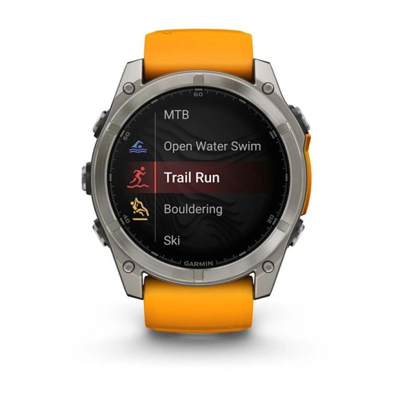 Умные часы Garmin Fenix 8 51mm Amoled Sapphire Lens DLC Титановый с оранжевый ремешком